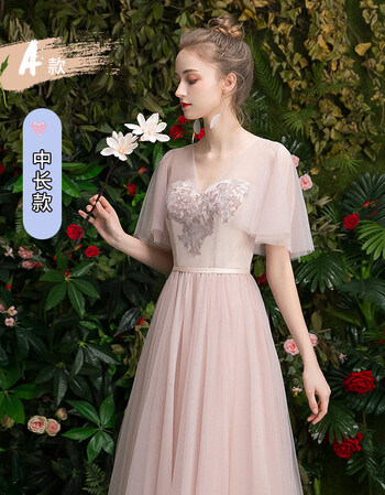 夏季婚礼姐妹团伴娘礼服女宴会晚礼服裙仙气质长款 217藕粉色中长款 a