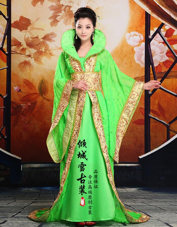 古代服装女皇后古装唐装汉服贵妃装拖尾大明公主舞台演出儿国国王绿色