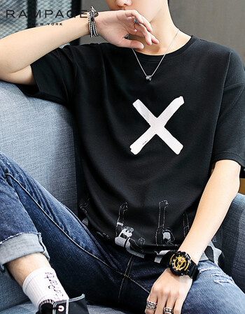 rampage 美国潮牌 短袖t恤男2019春夏新款韩版修身圆领休闲长t恤简约