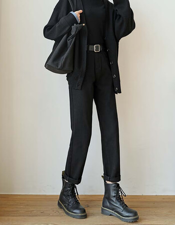 米白色直筒牛仔裤女宽松加绒2021年新款秋冬高腰显瘦阔腿老爹裤子黑色