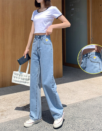 恒源祥阔腿牛仔裤女直筒宽松高腰秋装21年新款春秋小个子垂感拖地裤子