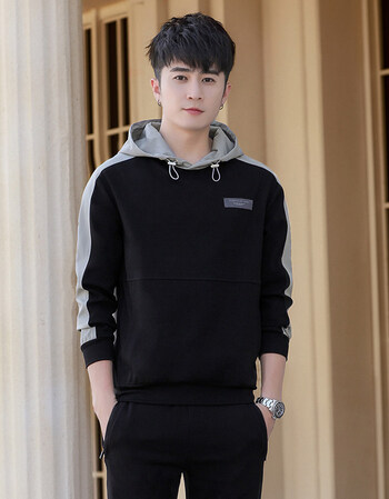 冬天男生带帽加绒卫衣冬季全一套装男士年新款连帽帅气运动服装男全一