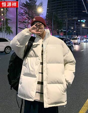 男装2021年秋冬新款男面包服港风立领服潮袄外套米白2xl