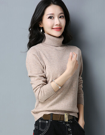画碧 羊毛衫女2018冬装新款 女高领毛衣女宽松纯羊毛衫女修身优雅气质