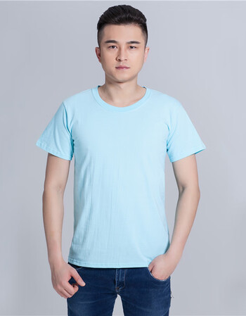 t恤男大码色宽松圆领男t恤打底衫广告文化衫工作服定制衣服 淡青色 s