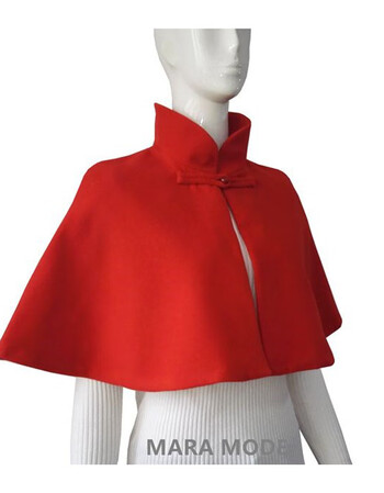 超短款斗篷2018冬季新款女民族风复古立领钉珠毛呢外套披风 红色 s