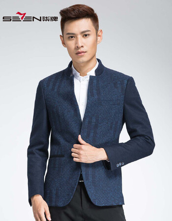 柒牌 蓝紫色中华立领修身时尚西服男士休闲西装外套 蓝紫色 46b