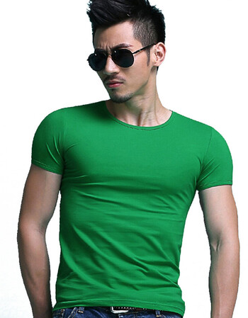 新品纯色短袖t恤男 圆领上衣韩版修身半袖潮流体恤男休闲打底衫 绿色