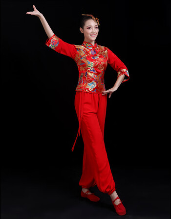 2019新款打鼓服演出服女腰鼓队服装中老年秧歌舞衣服广场舞套装妈妈