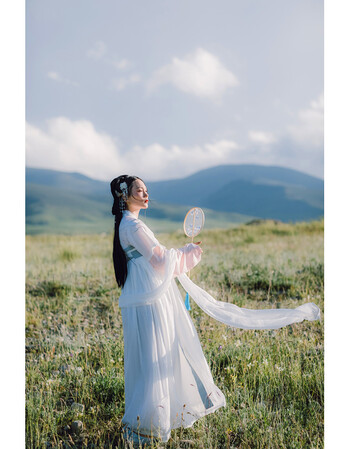 襦裙古装汉服女与月知对襟半臂古风齐胸襦裙中国风超仙女装仙气秋淡雅