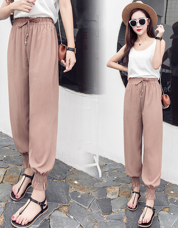 雪纺裤灯笼裤夏2019宽松夏季薄款九分萝卜裤网纱休闲哈伦裤 卡其色 m