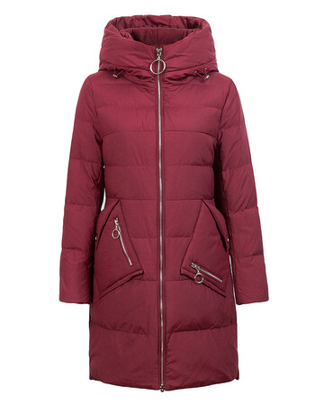 年冬季羽绒服女中长款欧洲站加厚修身显瘦纯色保暖大码羽绒衣 枣红色