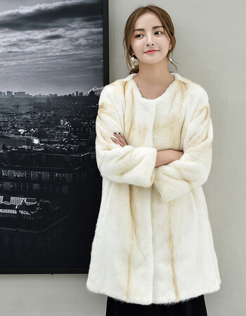 貂皮大衣女整貂中长款2018新款冬水貂海宁反季皮草外套女士 米黄十字