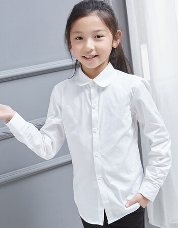 女童白衬衫长袖中小学生白色衬衫校服女孩演出服纯白儿童寸衫 女童白