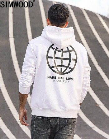 Simwood简木男装秋冬新款休闲连帽背后地球印卫衣潮流 白色165 S 图片价格品牌报价 京东