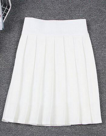 高腰2019半身裙百褶裙松紧纯色高腰韩国半身裙 白色 s