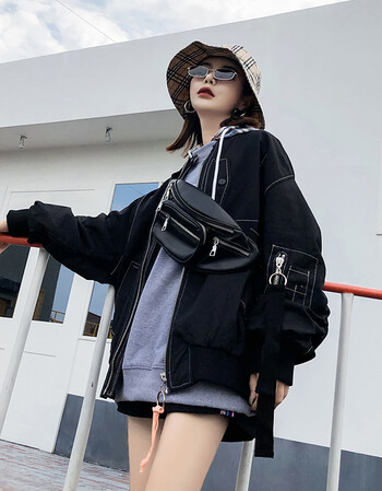 棒球服女春秋港风帅气酷宽松潮蝙蝠袖休闲夹克工装牛仔外套运动不规则