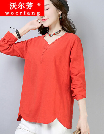 春季丅恤女装长袖棉2019新款宽松春装上衣秋天衣服打底衫女百搭 红色