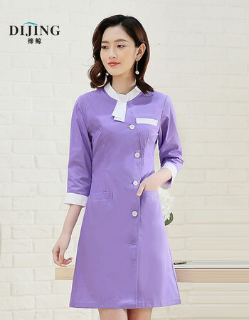 美容服纹绣师春夏季工作服中长款医师护士服韩版 紫色七分袖款86cm s