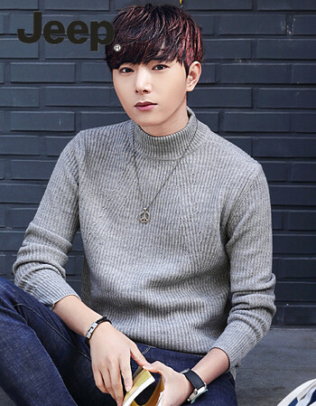 jeep 吉普秋冬季半高领毛衣男针织衫圆领套头长袖男士毛线衫韩版修身
