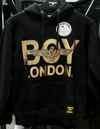 小爷代购boy london经典韩版烫金字母飞鹰休闲宽松男女连帽潮卫衣