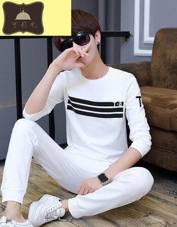 套装14男孩秋季一套装15岁初中学生16帅气长裤一身衣服 6657白衣白裤