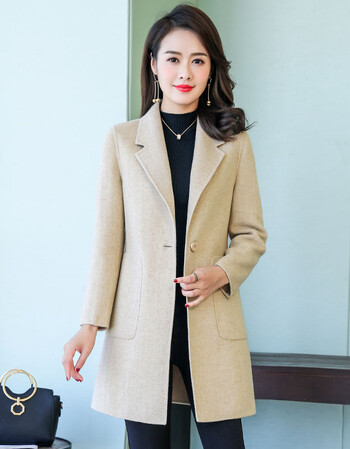 羊绒尼大衣高端手工羊毛尼风衣韩版直筒呢子大衣一粒扣纯色羊毛呢外套