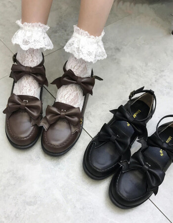 洛麗塔lolita花邊蝴蝶結圓頭軟妹學生cos制服鞋 黑 圓圈係扣 35