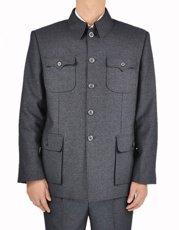 中山装男 中老年 秋冬男士商务休闲套装西服中老年中山装男爸爸装男式