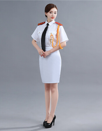 军装演出服军鼓服装男女升旗手服装军乐队服合唱团军装礼服夏长袖 白