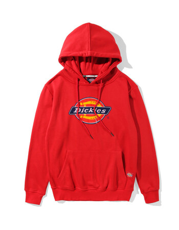 潮牌dickies加绒连帽外套经典款帽衫宽松蒂克迪克斯情侣女卫衣 红色加