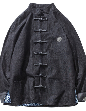 【京东优选】 永鸿鑫服饰 新品风男装唐装牛仔刺绣盘扣民族风外套大码