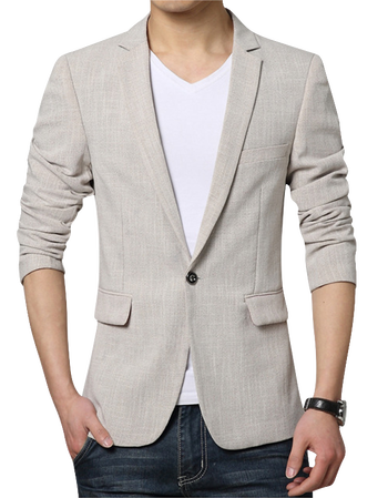 款亚麻小西装男休闲韩版青年修身浅色西服潮流帅气棉麻外套 b款米色