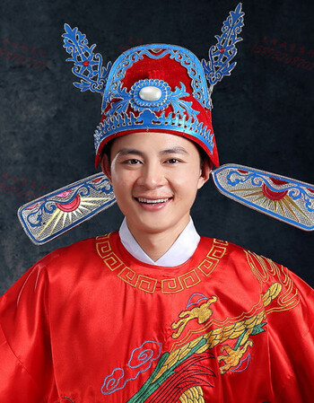 戏剧戏曲贵妃醉酒凤冠霞帔中式婚礼新娘凤冠新郎状元帽子蝴蝶凤冠 蓝