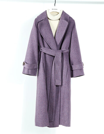 羊毛睡袍款双面呢大衣女中长款毛呢外套 byf1330 紫色 m