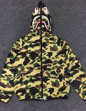 a bathing ape2018秋冬潮牌迷彩加厚棉衣男士休閒連帽保暖外套 黃色 m