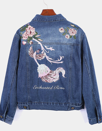 梵藜重工刺绣绣花牛仔外套女2018春季新款韩版百搭动物图案长袖上衣潮