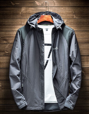 吉普盾 春夏季冲锋衣男薄款宽松单衣夹克户外运动登山服8808 灰色 m