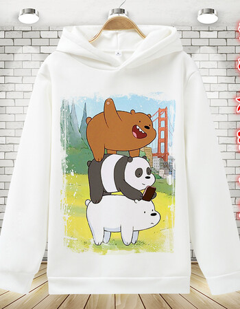 咱们裸熊连帽卫衣男女衣服we bare bears卡通长袖白熊加绒外套 连帽