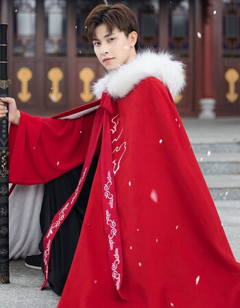 鼎毳貂汉服男古装男武侠中国风仙气唐装仅红色斗篷l码身高170173体重