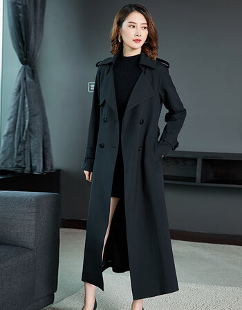 轻奢风衣女长款修身显瘦2018新款春秋过膝大衣休闲气质外套 黑色 xxxl