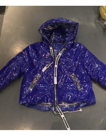 潮牌2018冬新款chic漆皮透明短款羽绒服女保暖宽松连帽ins外套 蓝色 s