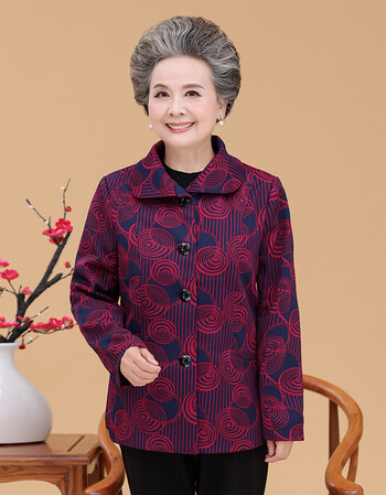 中老年女装春秋装薄款妈妈装外套老人衣服女奶奶上衣中老年秋装女 红