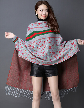 韩版潮流披肩外套女2018新款秋冬中长宽松针织开衫蝙蝠