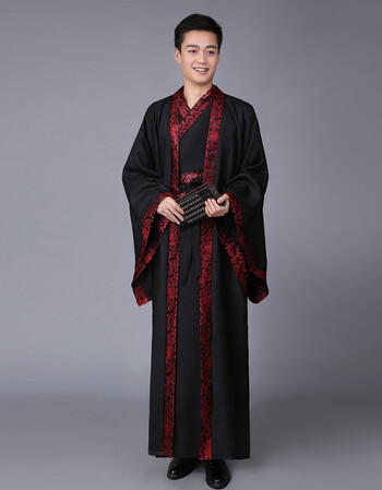 男汉服书生直裾大氅唐装秦朝春秋战国三国官服汉朝大臣古代 直裾黑色