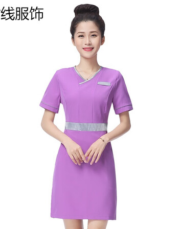 春夏季美容师工作服连衣裙女新款养生馆按摩技师服套装美容院服装w5041紫色短袖连衣裙l 图片价格品牌报价 京东