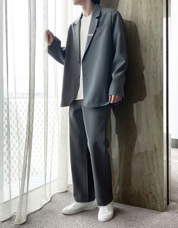 莫堡灰色西服外套oversize感炸街西装男轻熟风穿搭一套男装帅气西服