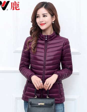 【京东精选】 女装秋冬季轻薄女短款中年妈妈加大码服修身外套 深紫色