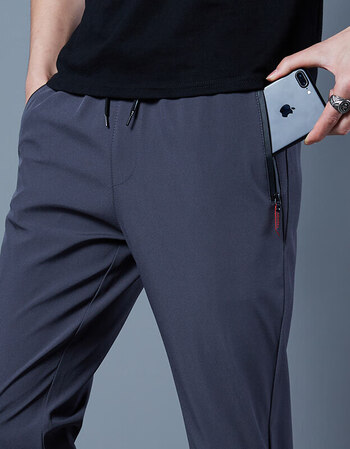 男装加厚休闲裤男士运动裤子防风速干直筒拉链口潮流百搭时尚灰色xl