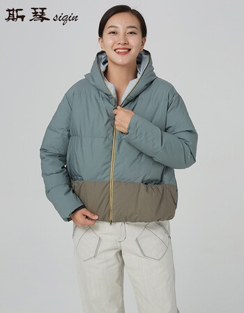 siqin斯琴女装冬季拼色连帽保暖短款羽绒服加厚面包服 10ds002 拼色 m